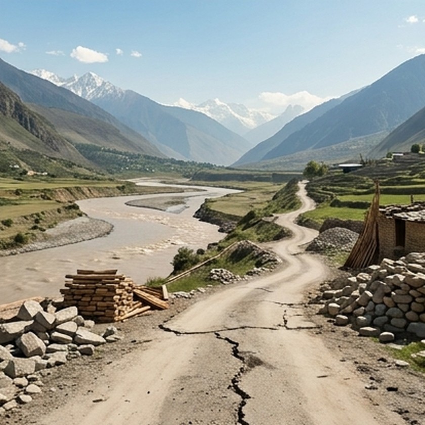 Conceptual illustration of rebuilding in a Himalayan river valley